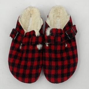 Steve Madden Girl Prance clogs plaid red black flannel faux fur lined new 6